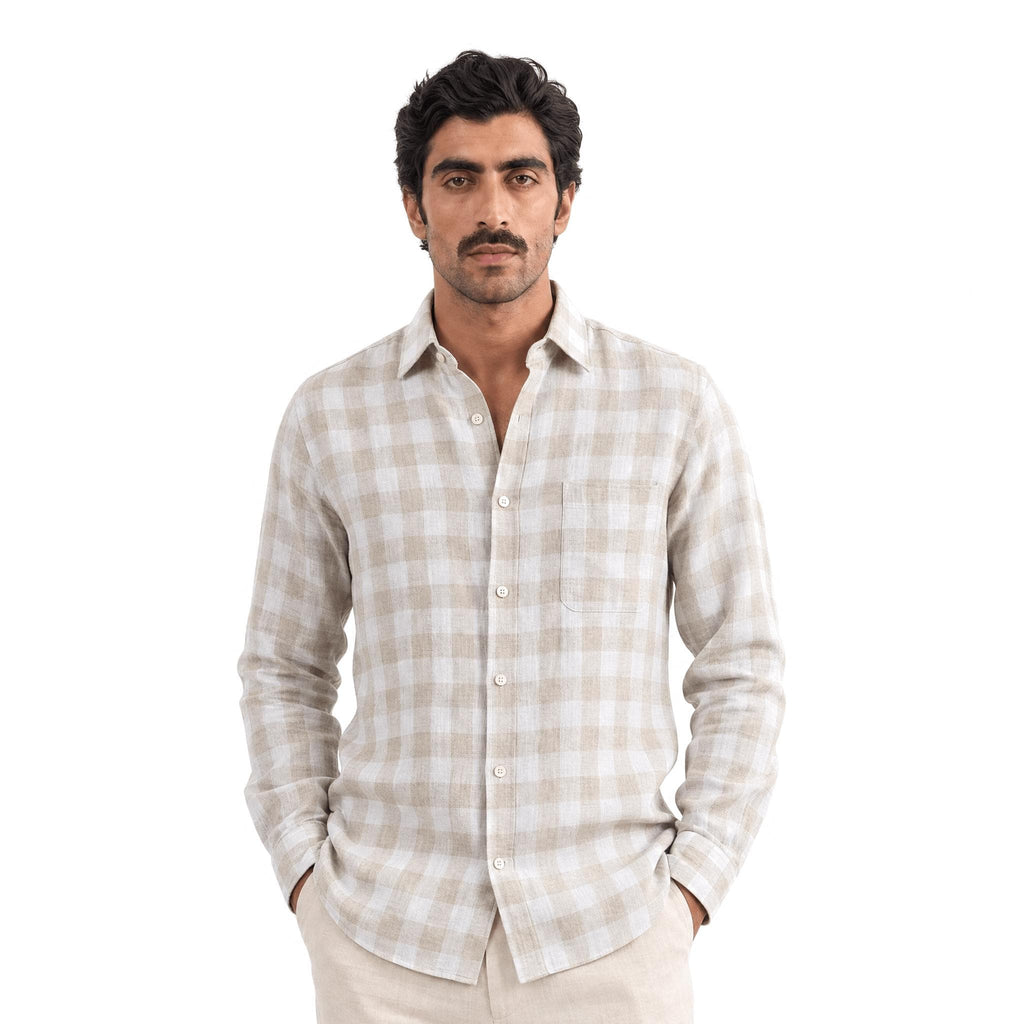 Natural Grey & White Checks 70 LEA Linen Fabric