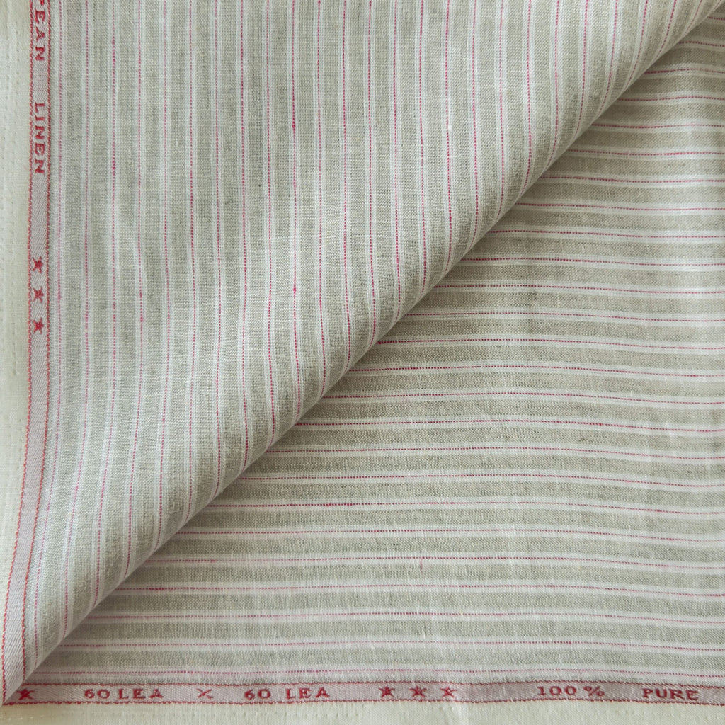 Natural Grey & White-Pink Stripes 60 LEA Linen Fabric