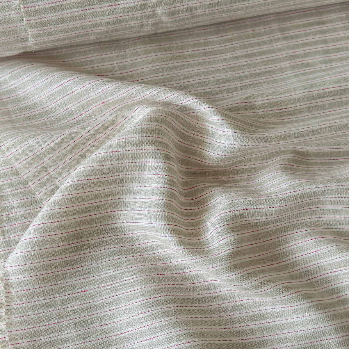 Natural Grey & White-Pink Stripes 60 LEA Linen Fabric