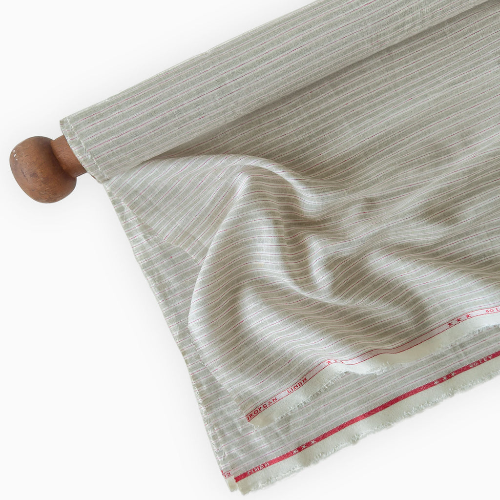 Natural Grey & White-Pink Stripes 60 LEA Linen Fabric