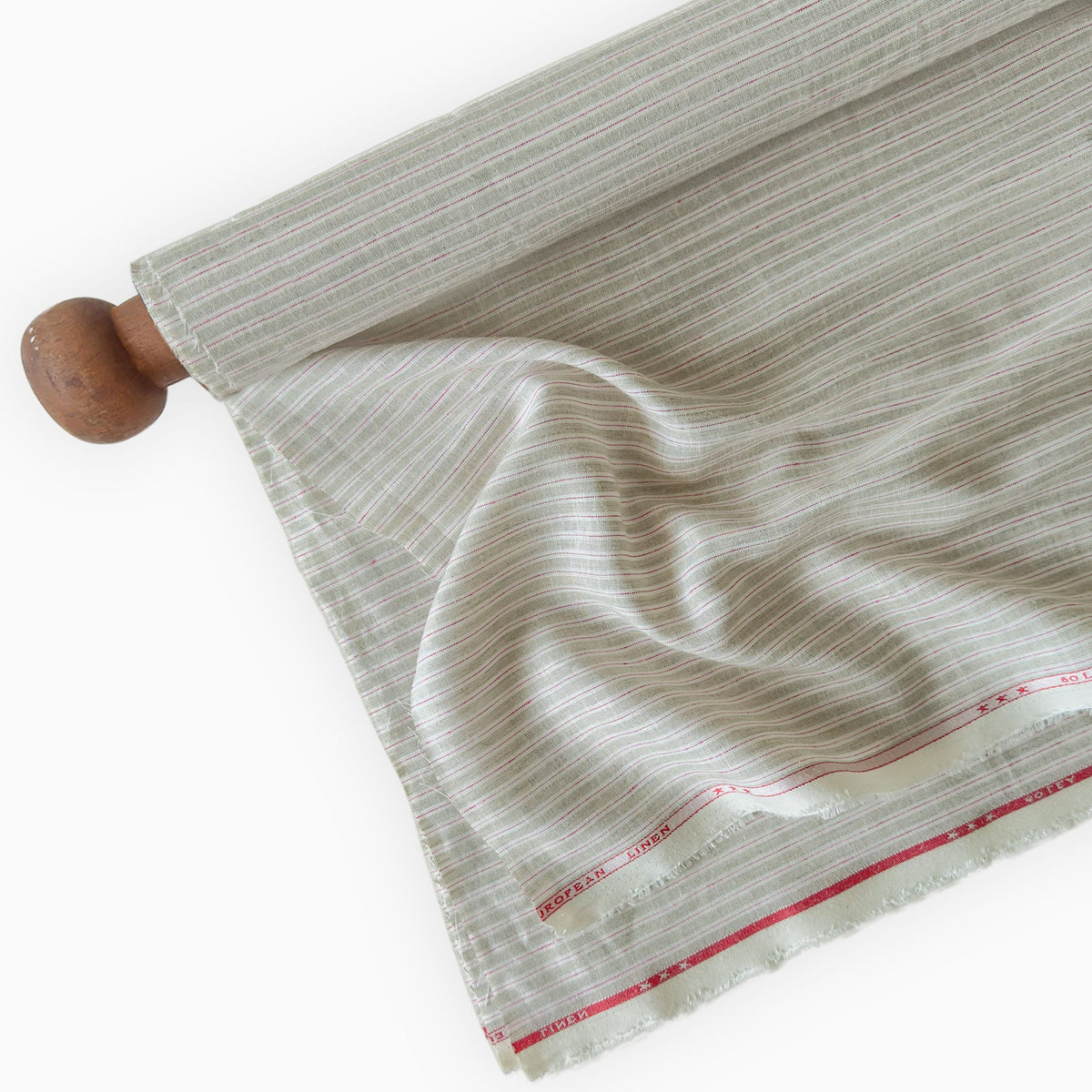 Natural Grey & White-Pink Stripes 60 LEA Linen Fabric
