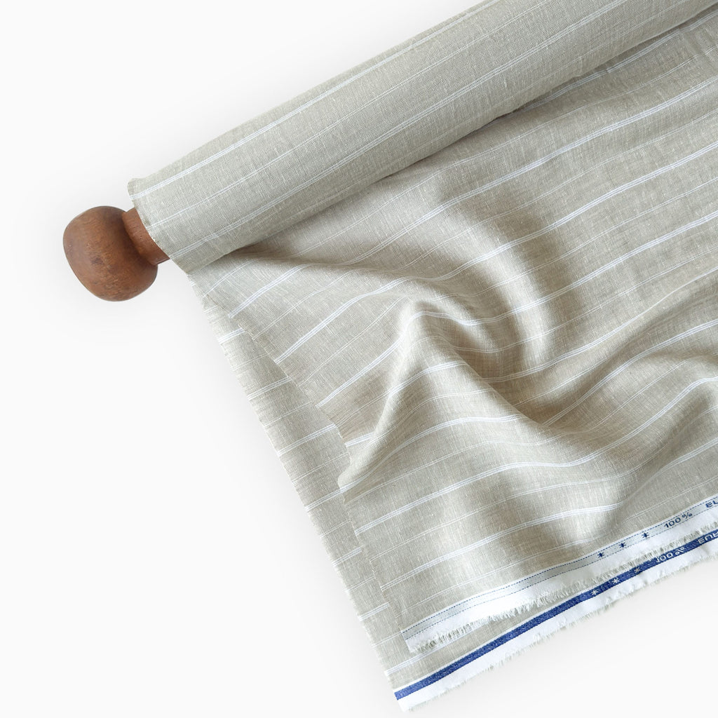 Natural Grey & White Stripes 70 LEA Linen Fabric