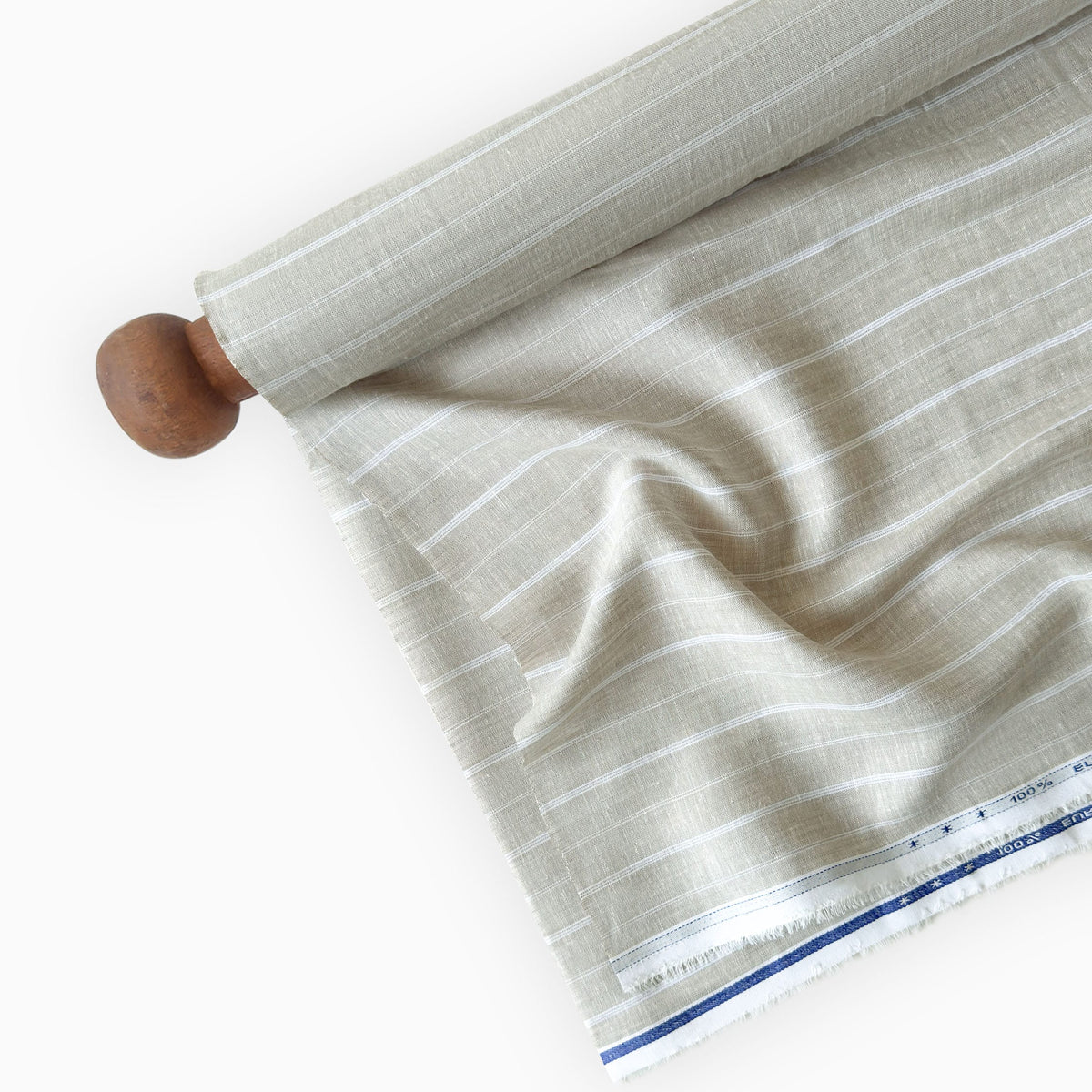 Natural Grey & White Stripes 70 LEA Linen Fabric