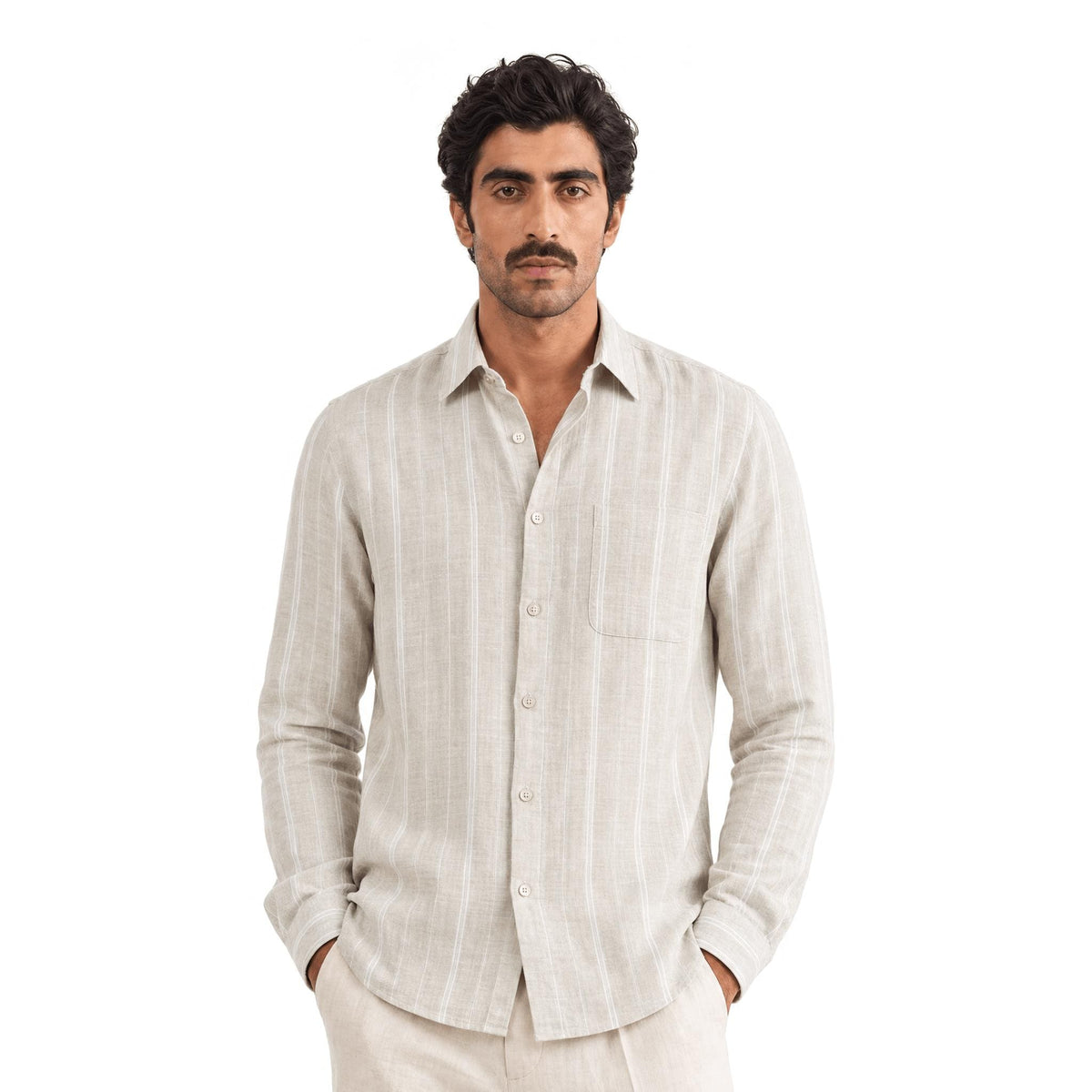 Natural Grey & White Stripes 70 LEA Linen Fabric