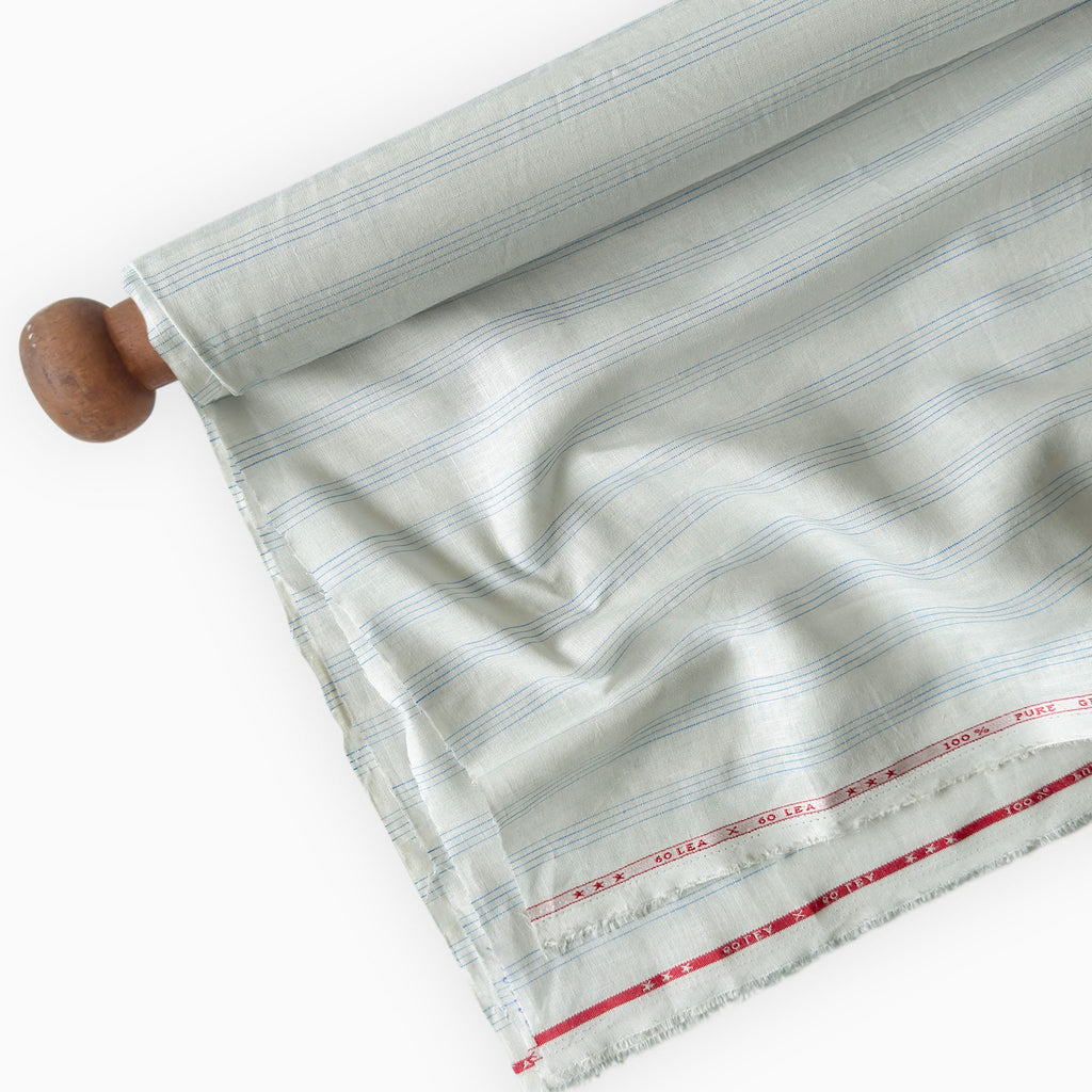 Natural White & Blue Stripes 60 LEA Linen Fabric