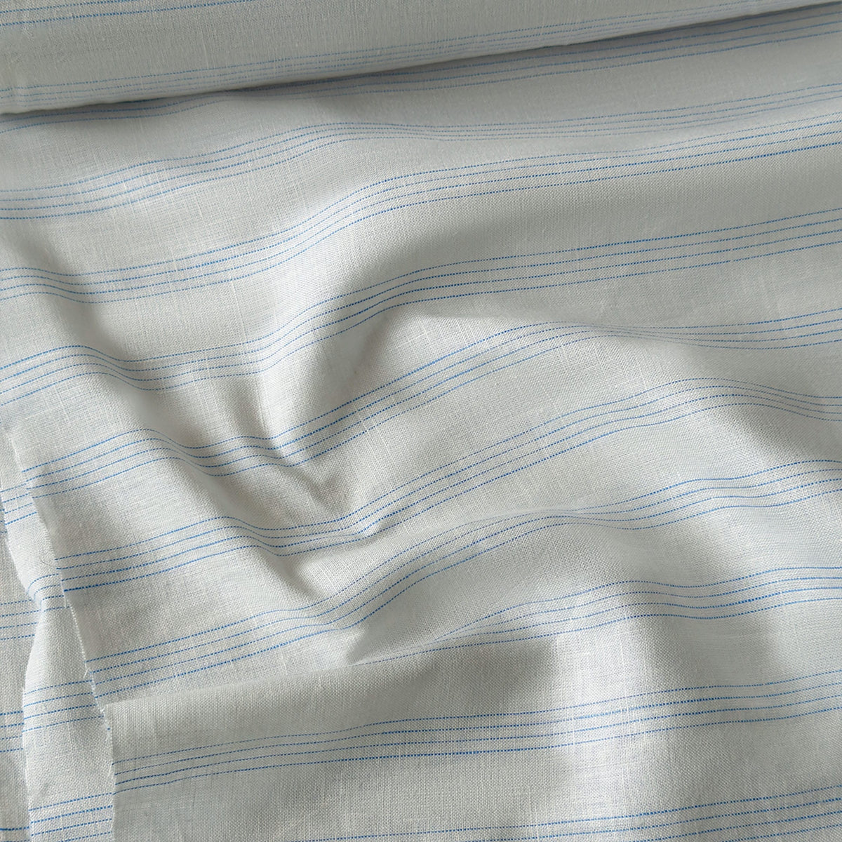 Natural White & Blue Stripes 60 LEA Linen Fabric