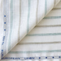 Natural White & Green-Grey Stripes 60 LEA Linen Fabric