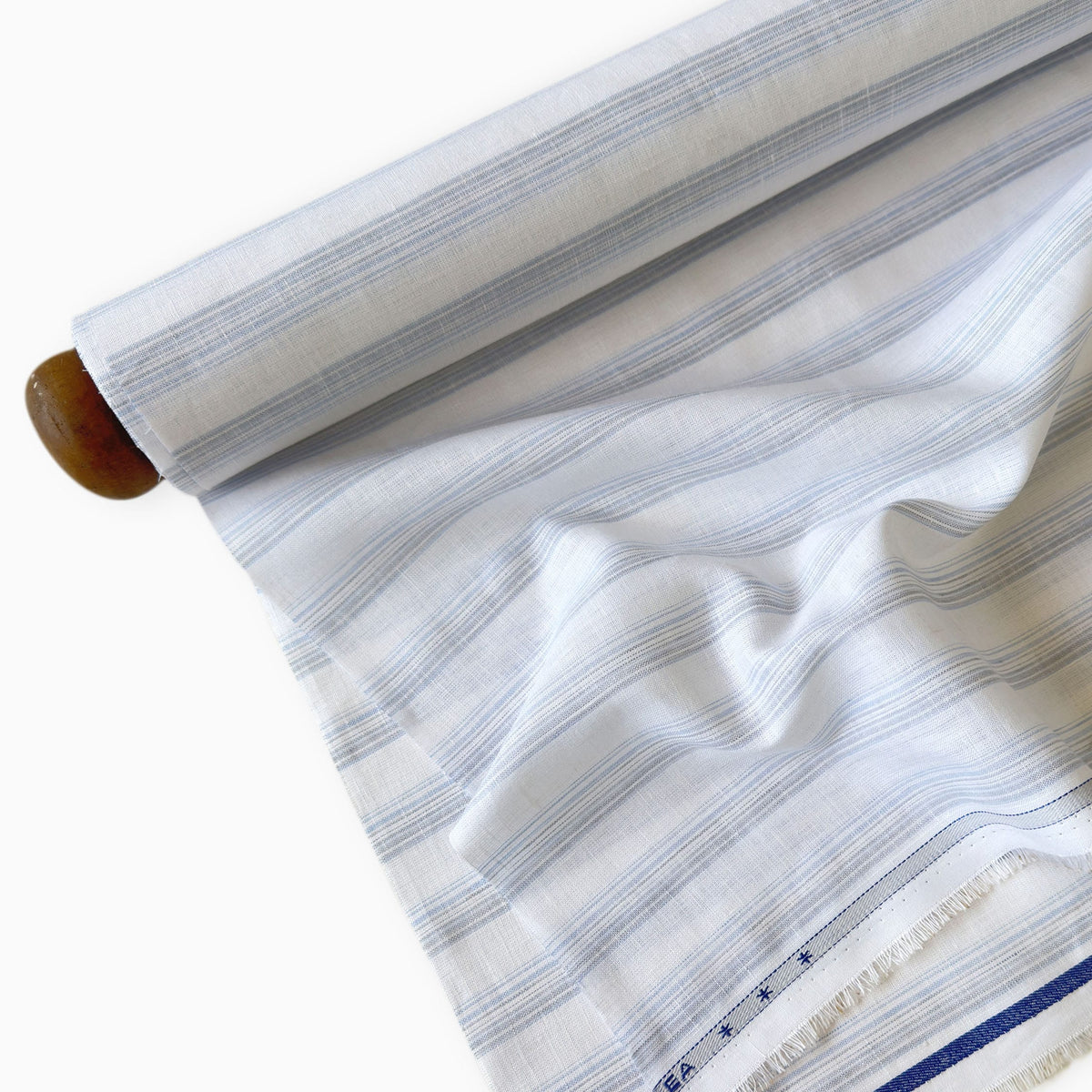 Natural White & Light Blue Stripes 60 LEA Linen Fabric