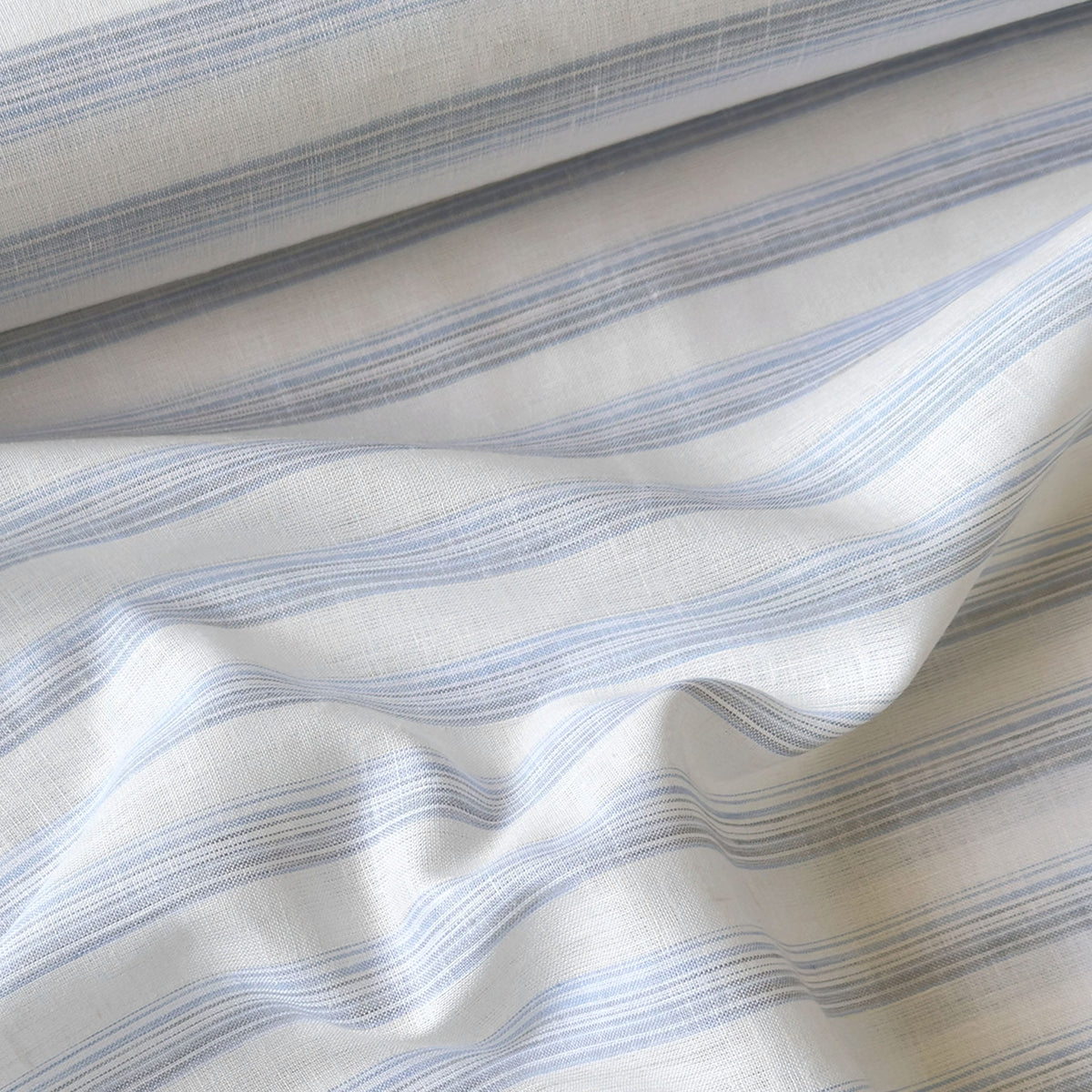 Natural White & Light Blue Stripes 60 LEA Linen Fabric