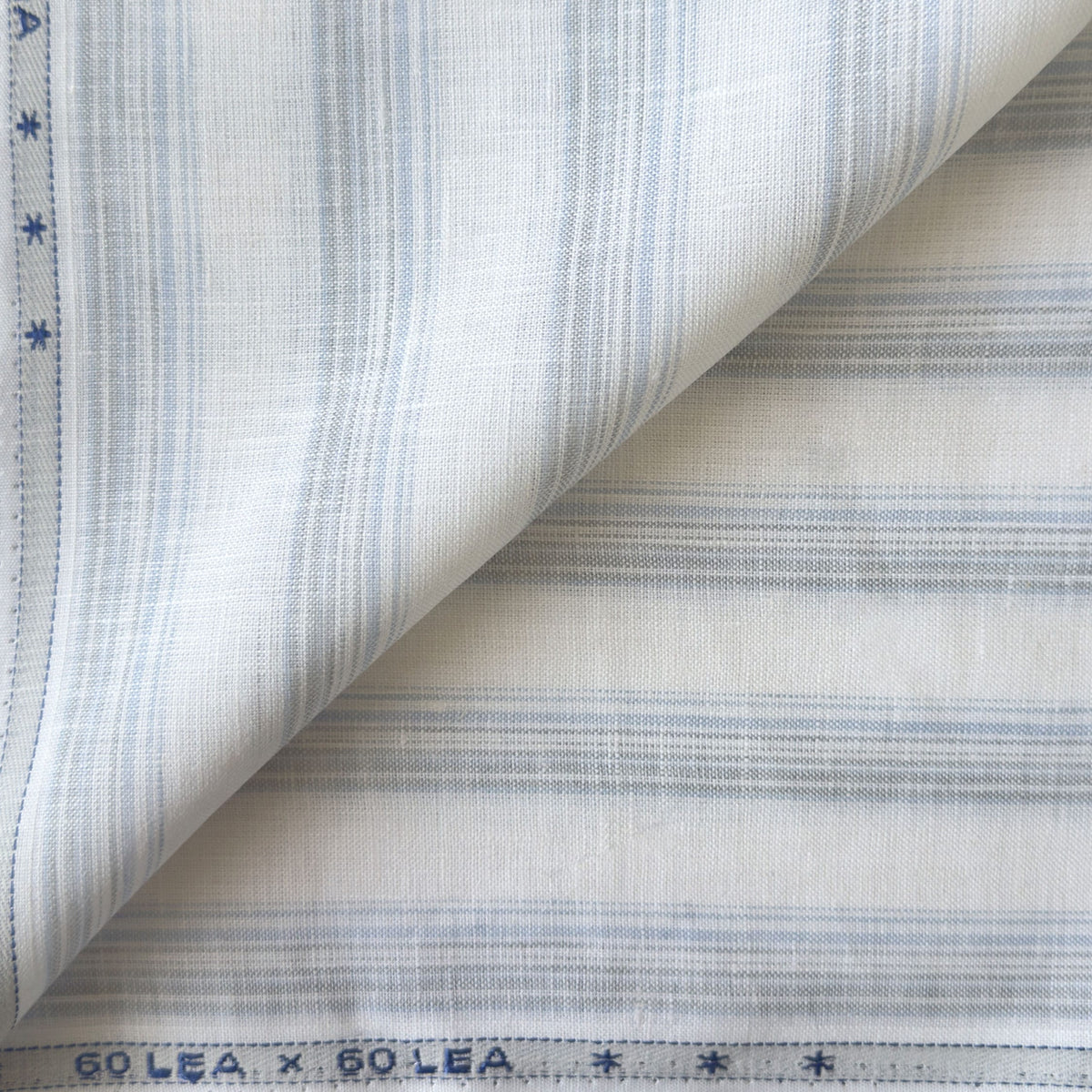 Natural White & Light Blue Stripes 60 LEA Linen Fabric