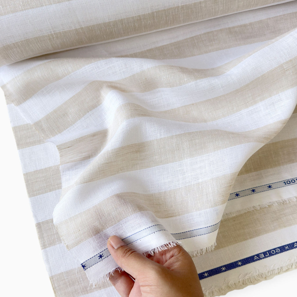 Off-White & Beige Stripes 60 LEA Linen Fabric