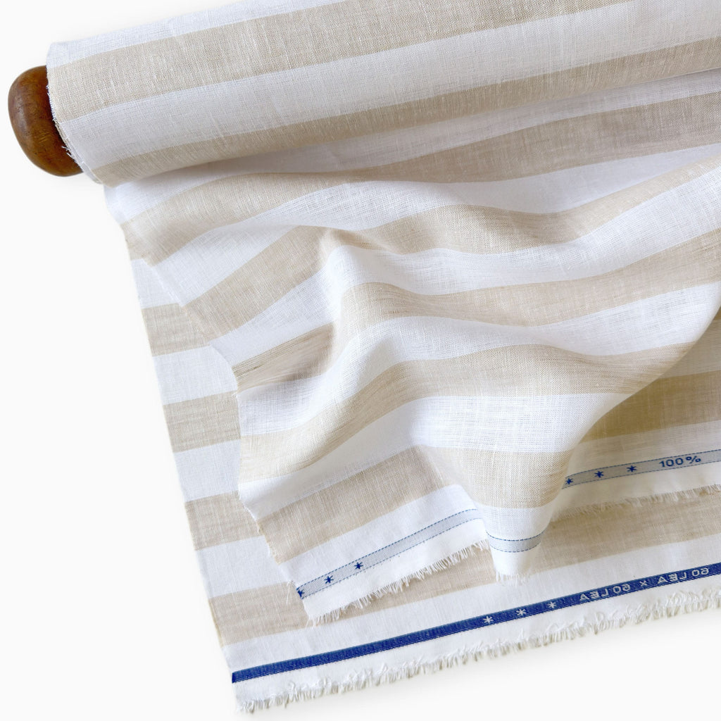Off-White & Beige Stripes 60 LEA Linen Fabric