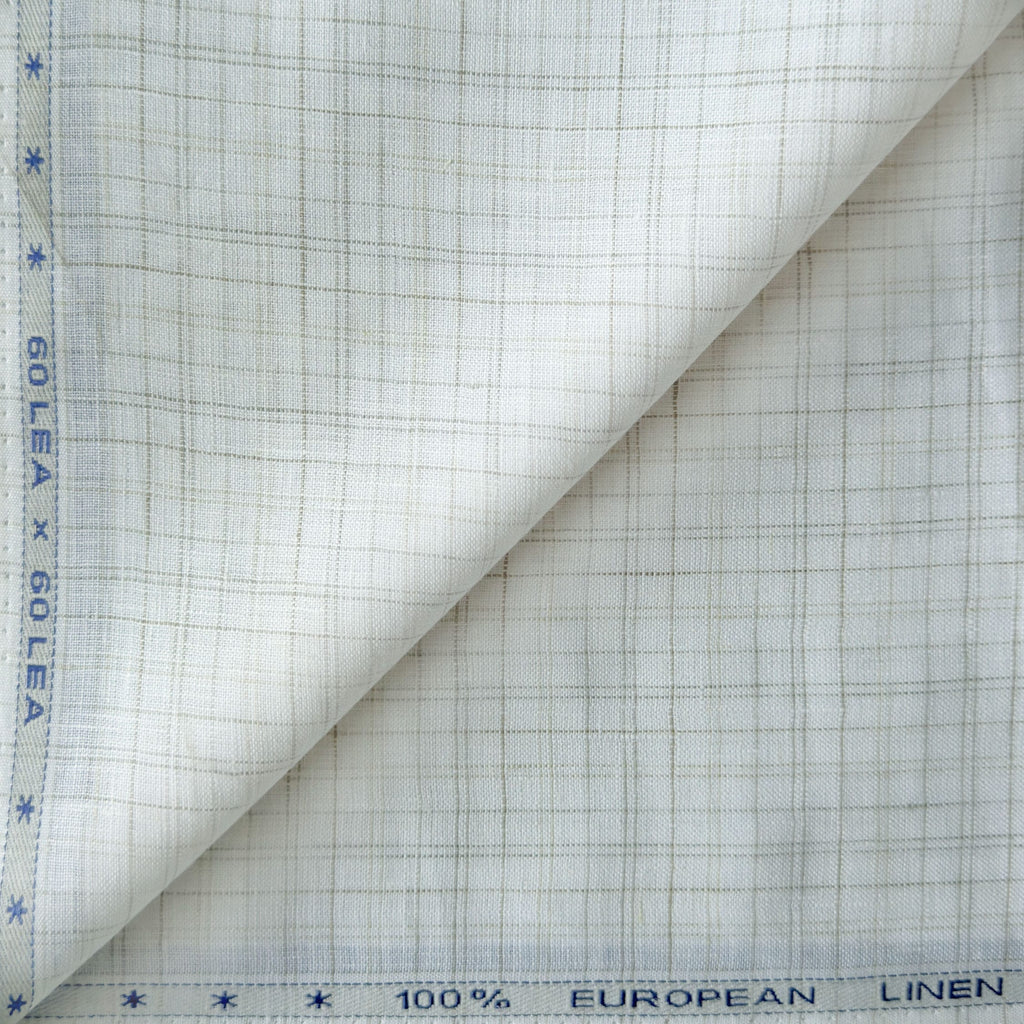 Off-White & Green Checks 60 LEA Linen Fabric