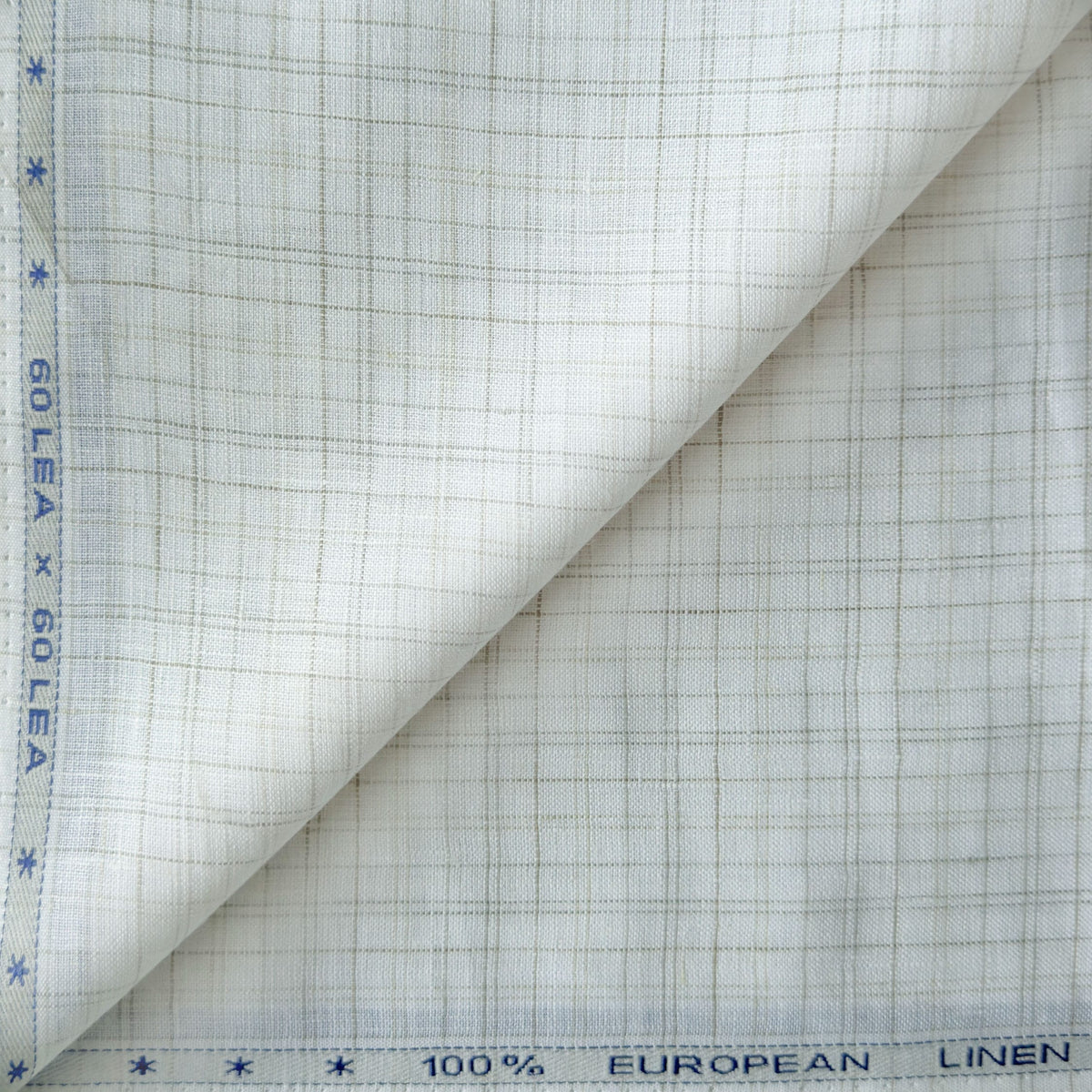 Off-White & Green Checks 60 LEA Linen Fabric