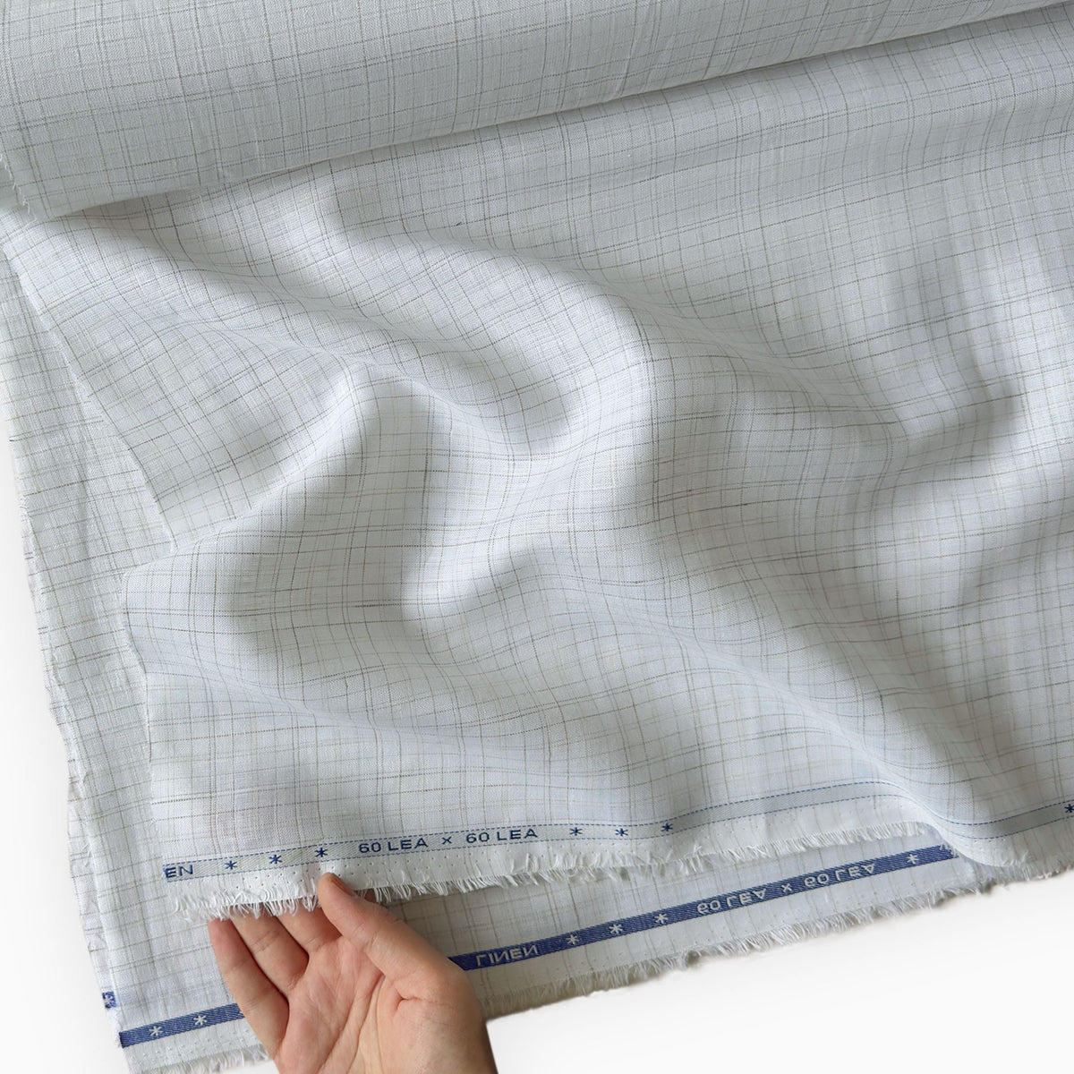 Off-White & Green Checks 60 LEA Linen Fabric