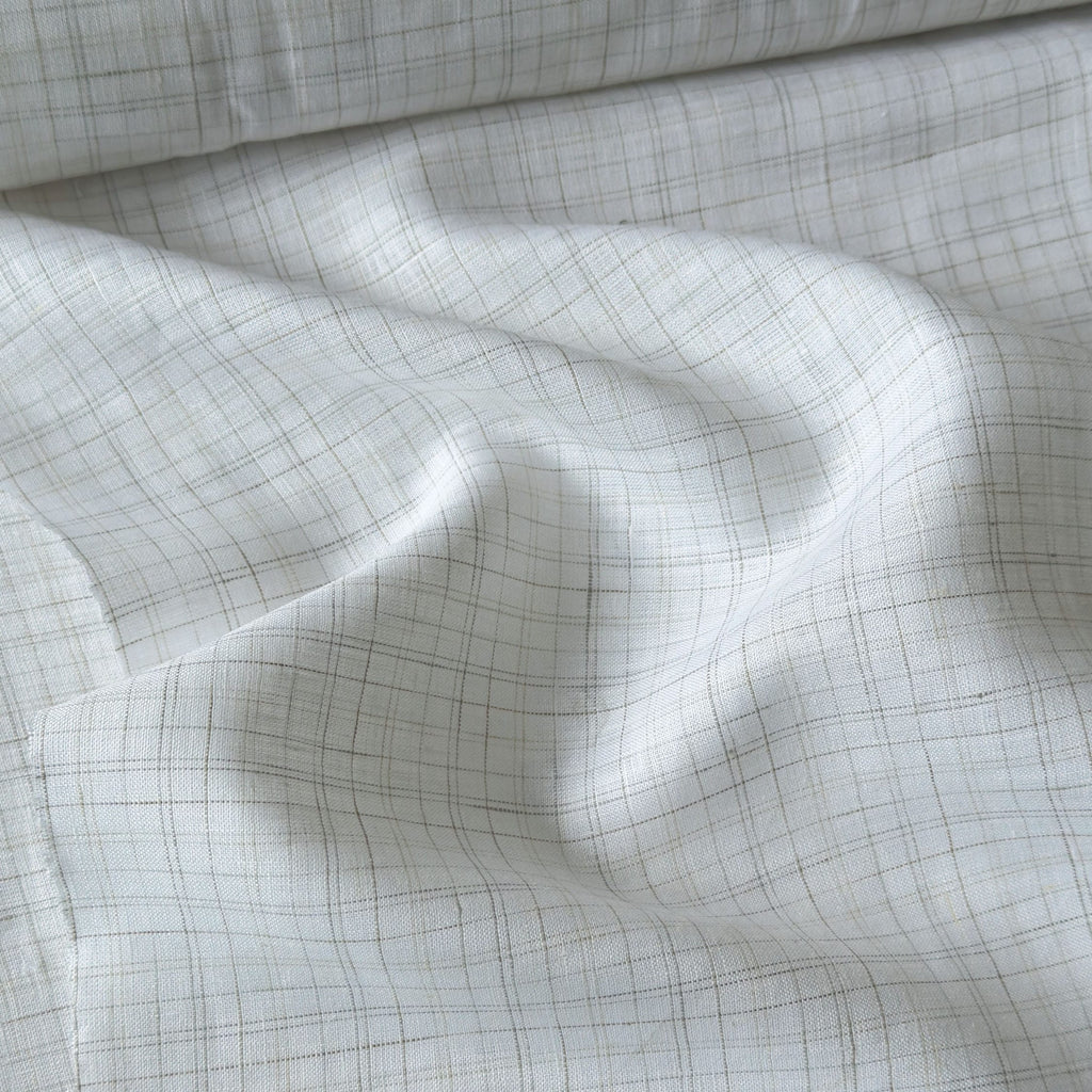 Off-White & Green Checks 60 LEA Linen Fabric