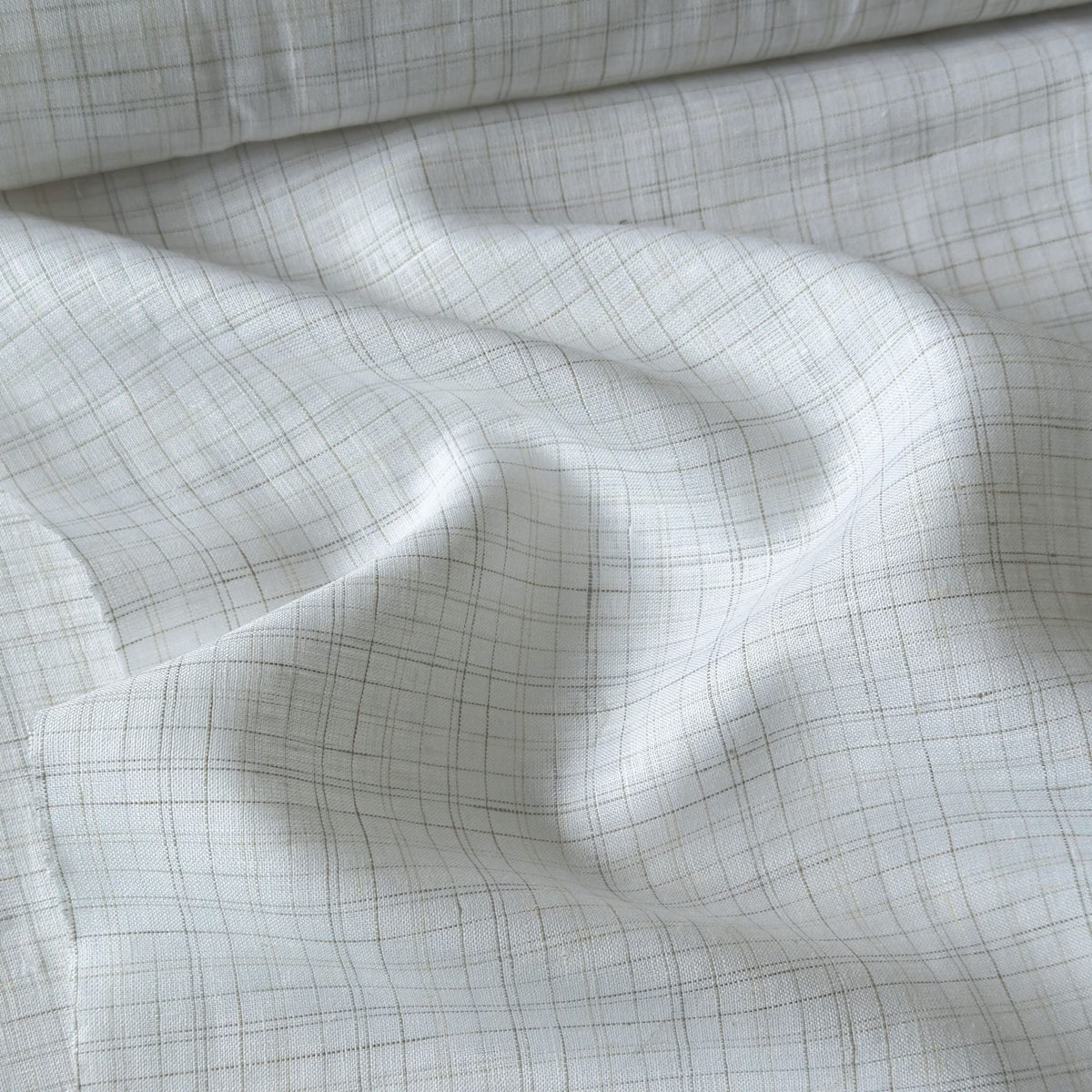 Off-White & Green Checks 60 LEA Linen Fabric