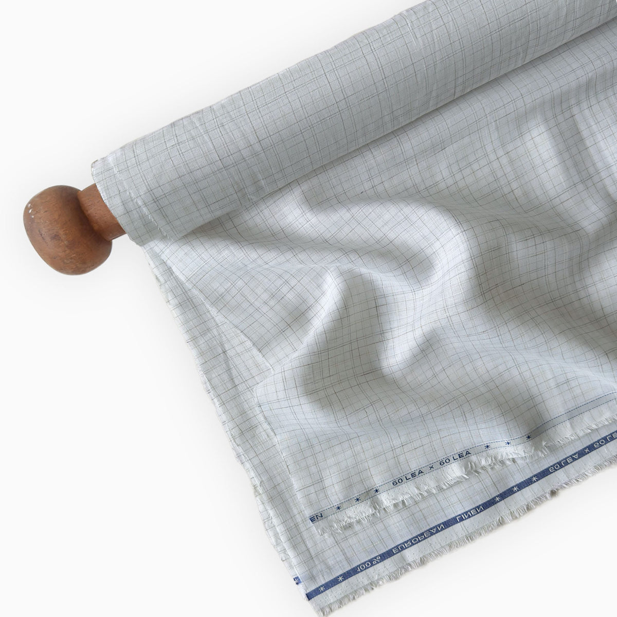 Off-White & Green Checks 60 LEA Linen Fabric