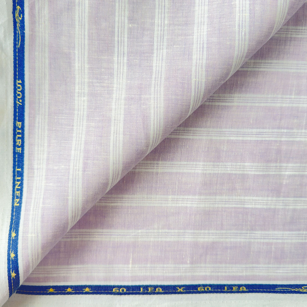 Pastel Lilac & White Stripes 60 LEA Linen Fabric