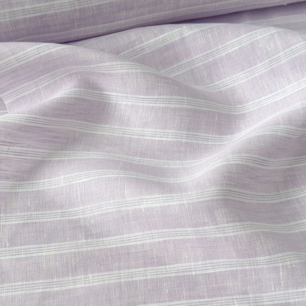 Pastel Lilac & White Stripes 60 LEA Linen Fabric