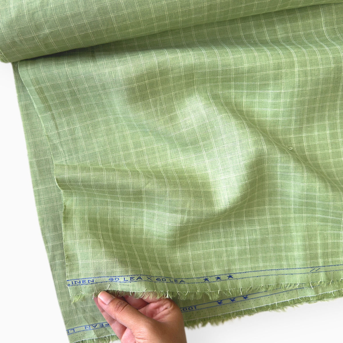 Pistachio & White Checks 60 LEA Linen Fabric