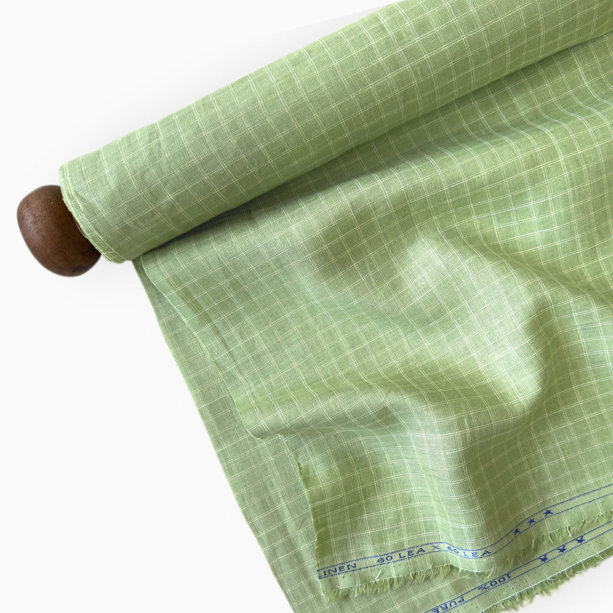 Pistachio & White Checks 60 LEA Linen Fabric
