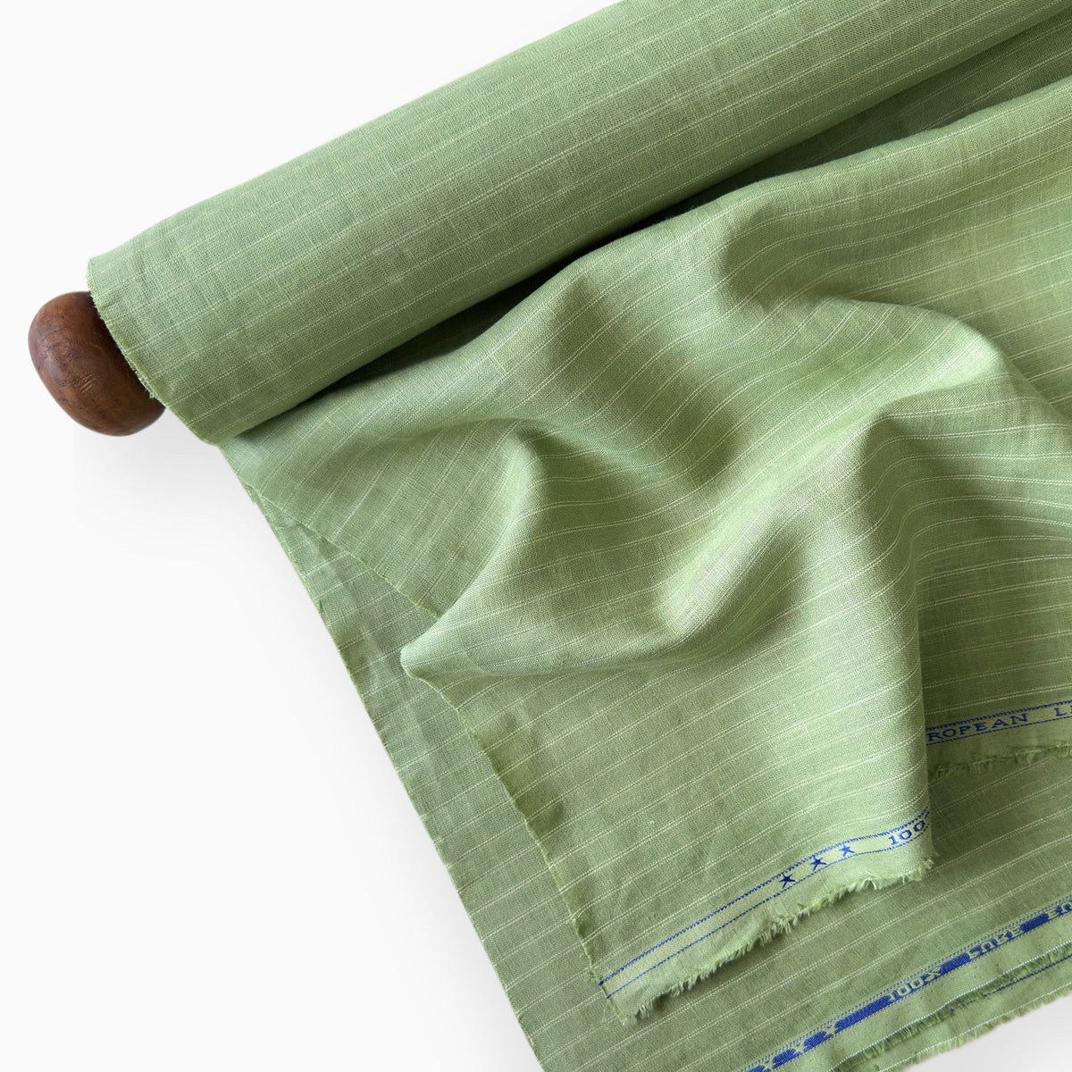 Pistachio & White Stripes 60 LEA Linen Fabric