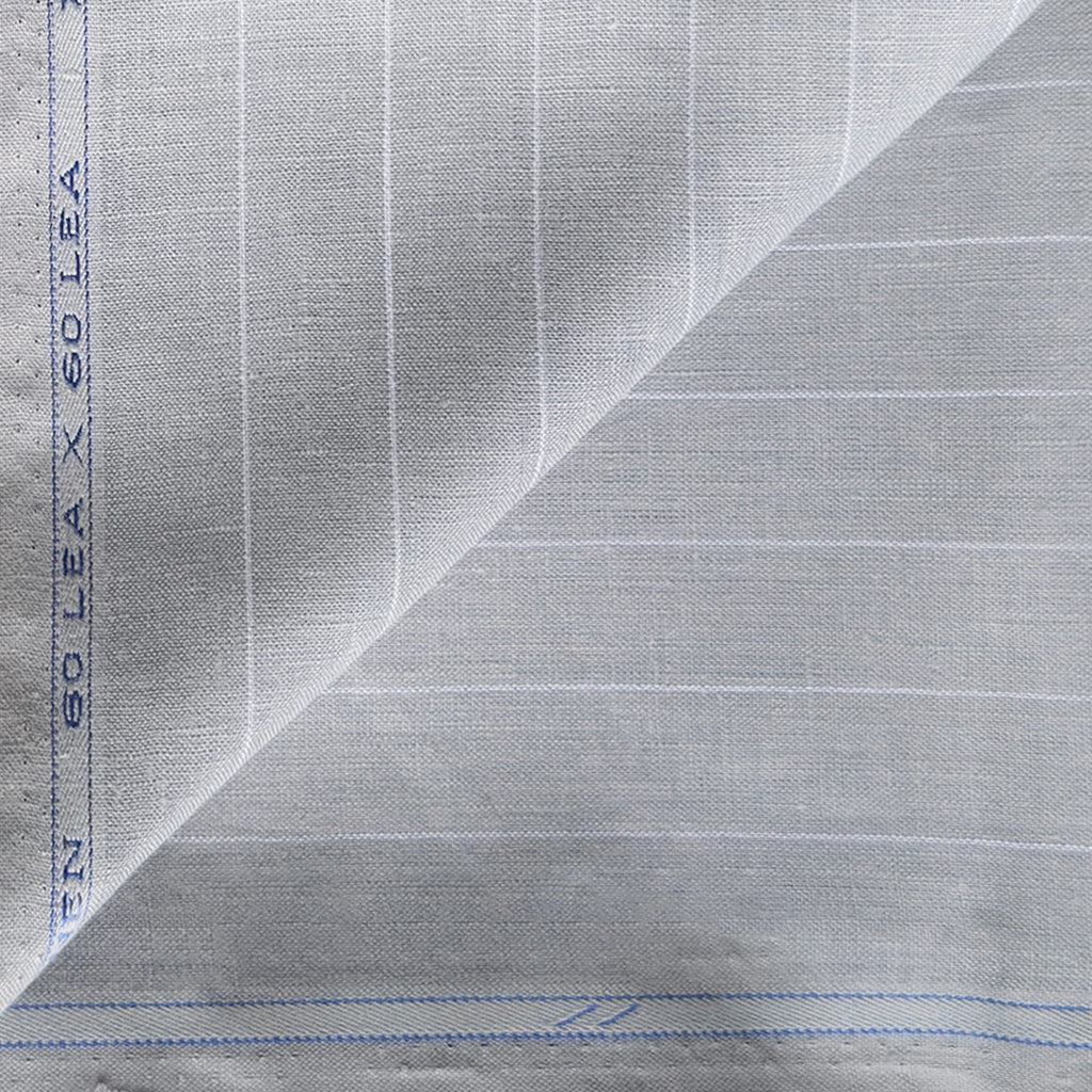 Powder Grey & White Stripes 60 LEA Linen Fabric
