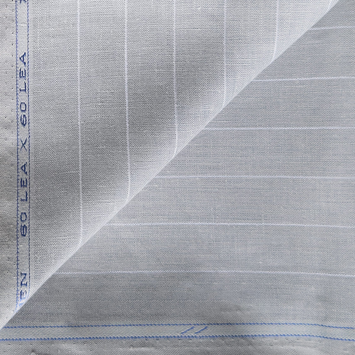 Powder Grey & White Stripes 60 LEA Linen Fabric