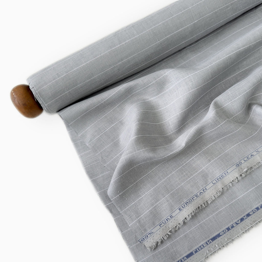Powder Grey & White Stripes 60 LEA Linen Fabric