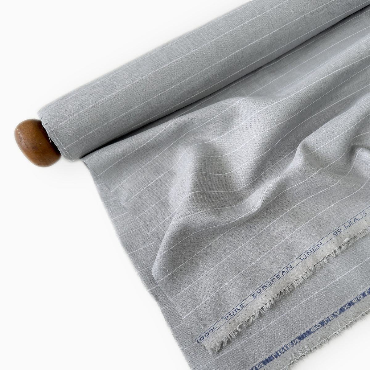 Powder Grey & White Stripes 60 LEA Linen Fabric