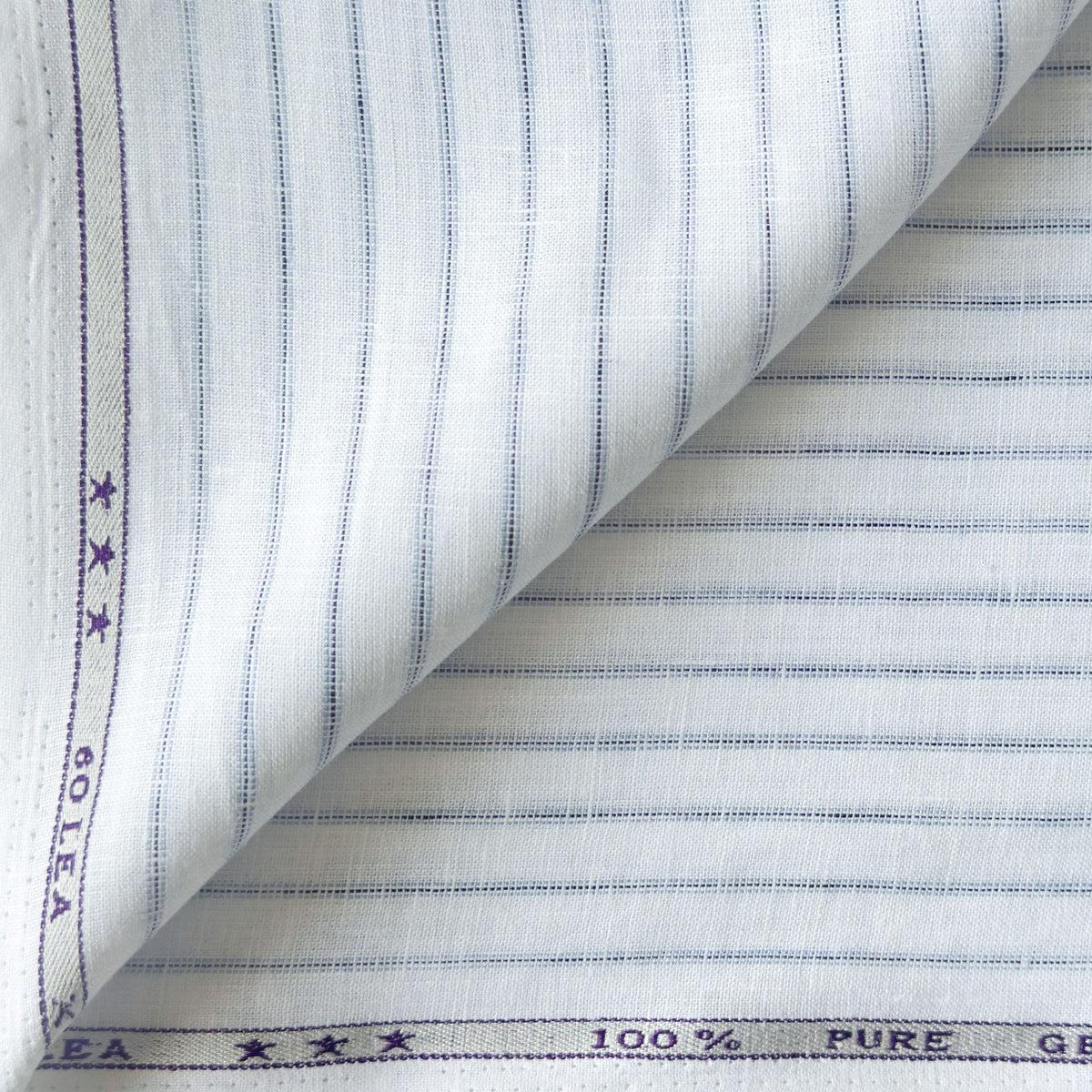 Pure White & Blue-Black Stripes 60 LEA Linen Fabric