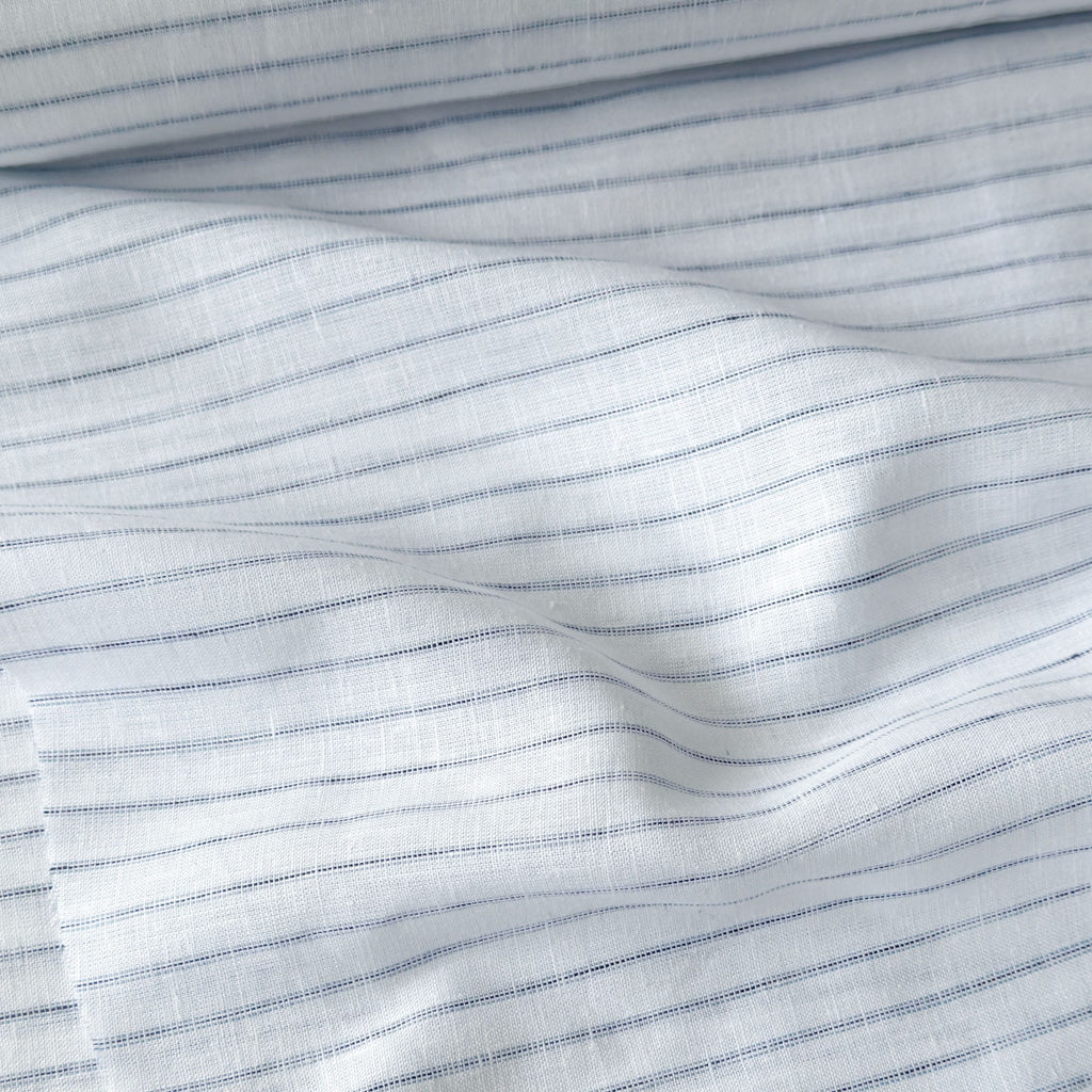 Pure White & Blue-Black Stripes 60 LEA Linen Fabric