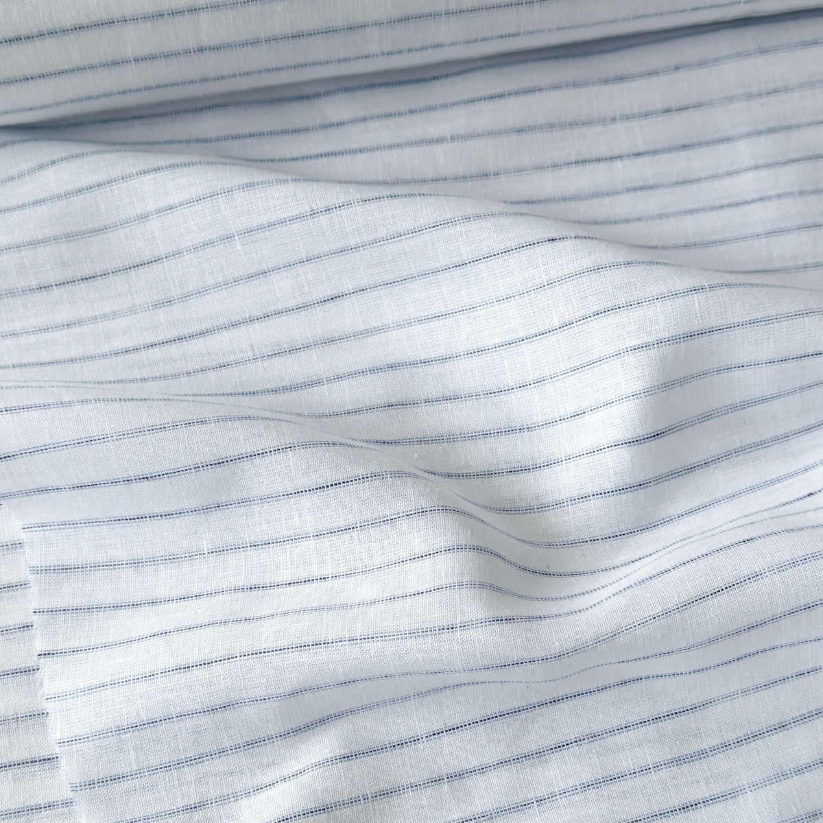 Pure White & Blue-Black Stripes 60 LEA Linen Fabric