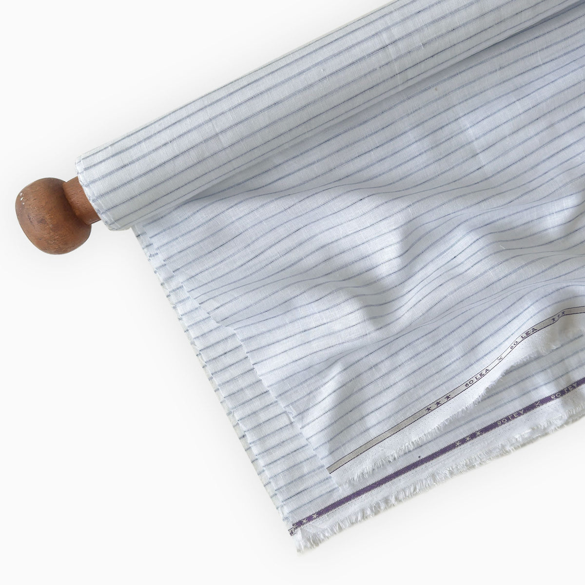 Pure White & Blue-Black Stripes 60 LEA Linen Fabric