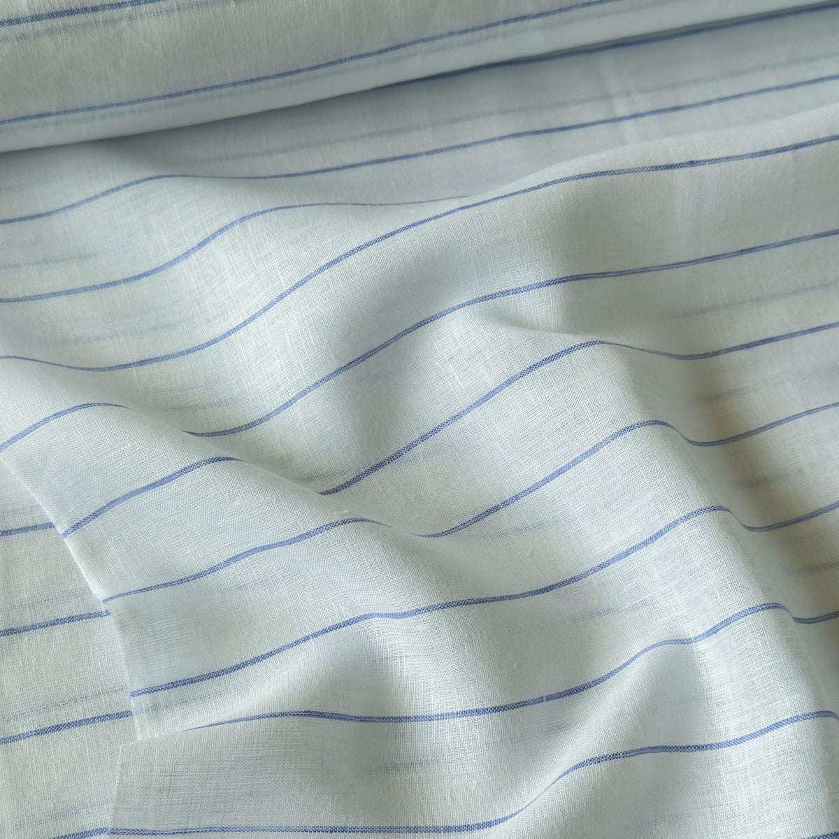 Pure White & Blue Stripes 60 LEA Linen Fabric