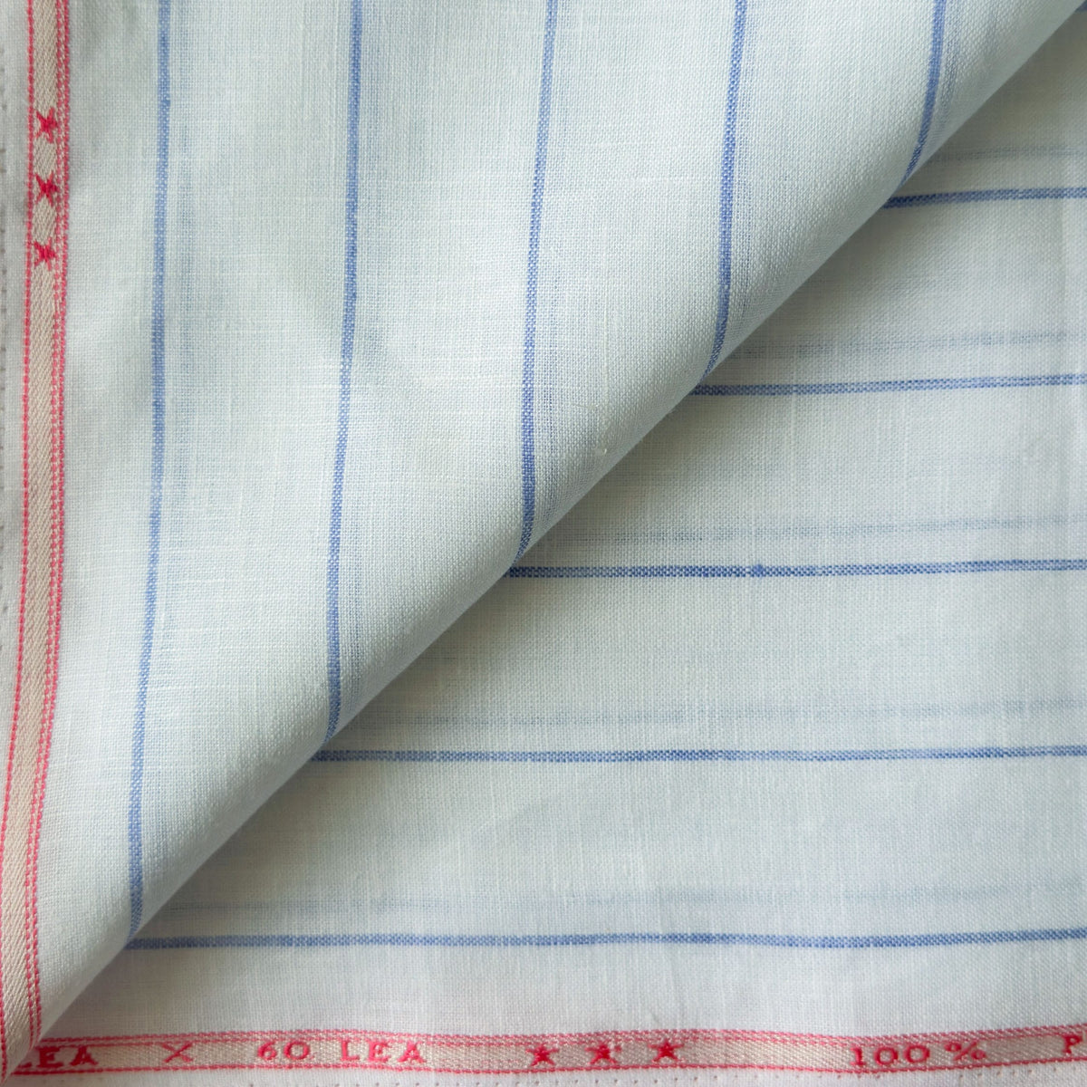 Pure White & Blue Stripes 60 LEA Linen Fabric