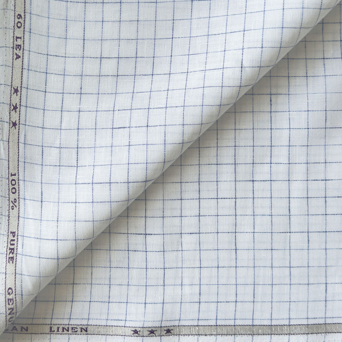 Pure White & Dark Blue Checks 60 LEA Linen Fabric