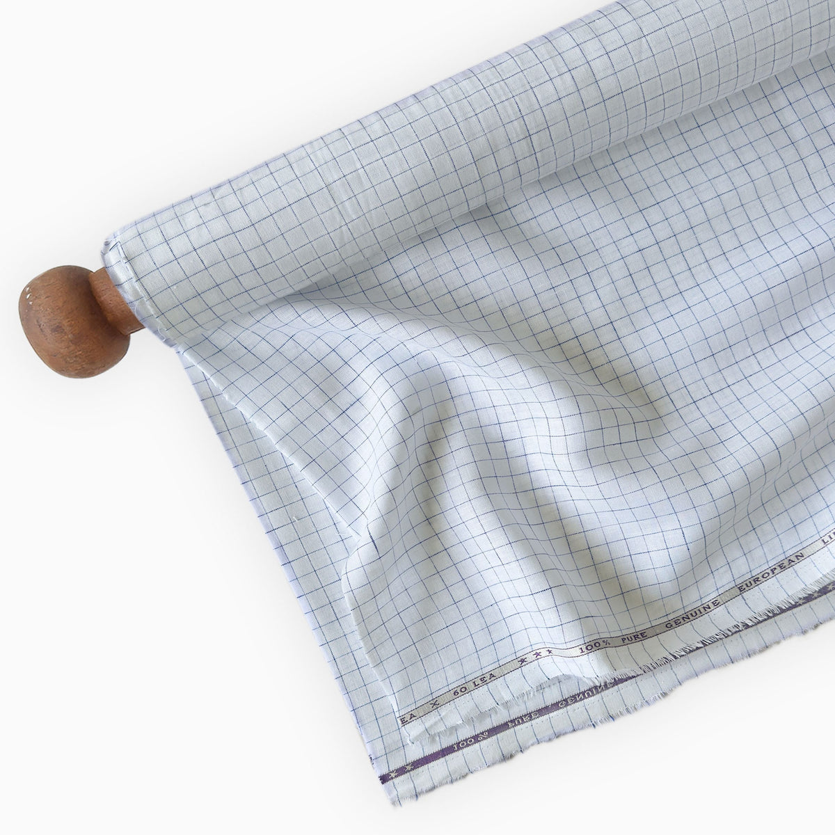 Pure White & Dark Blue Checks 60 LEA Linen Fabric