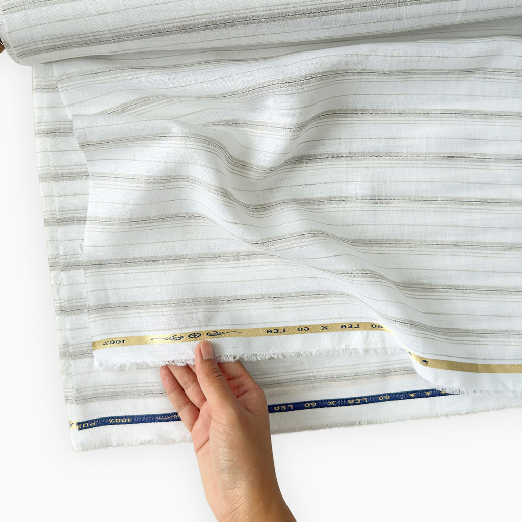 Pure White & Grey Stripes 60 LEA Linen Fabric