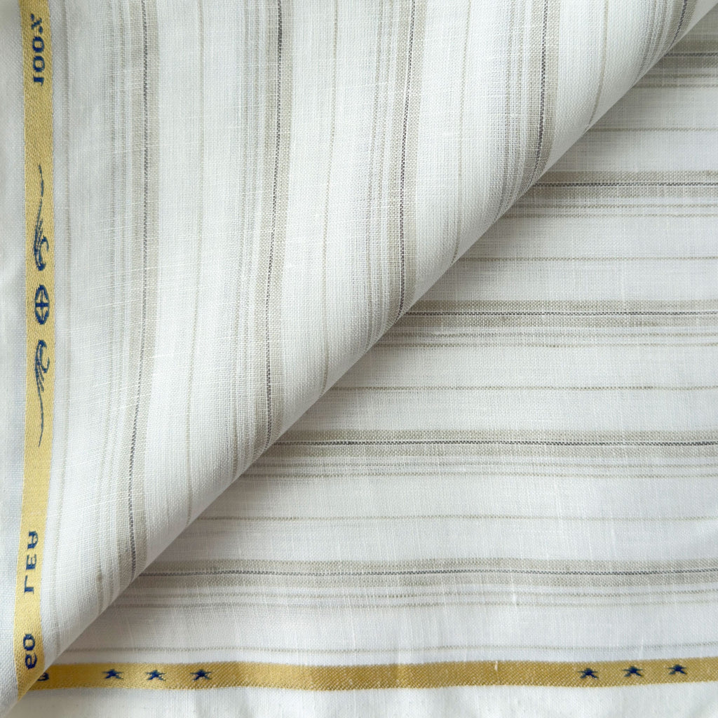 Pure White & Grey Stripes 60 LEA Linen Fabric