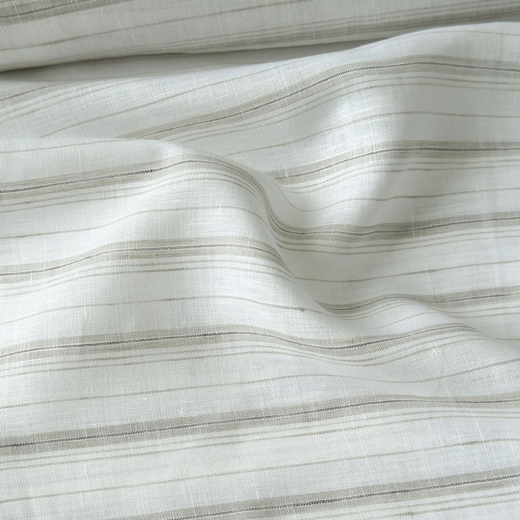 Pure White & Grey Stripes 60 LEA Linen Fabric