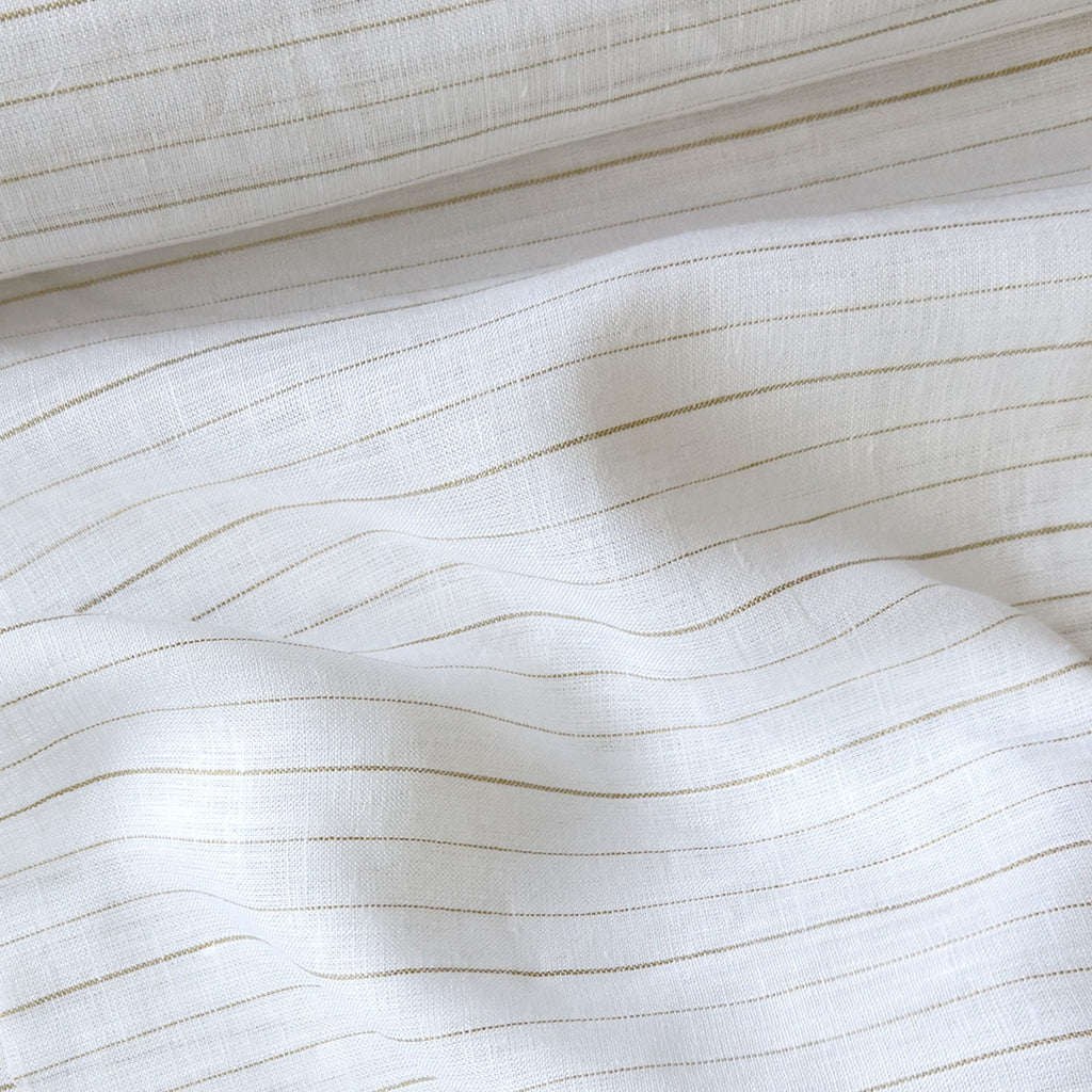 Pure White & Mustard Stripes 60 LEA Linen Fabric