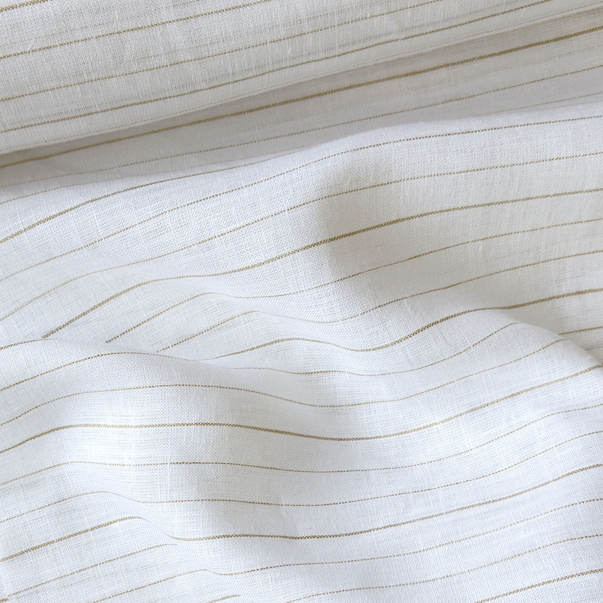 Pure White & Mustard Stripes 60 LEA Linen Fabric