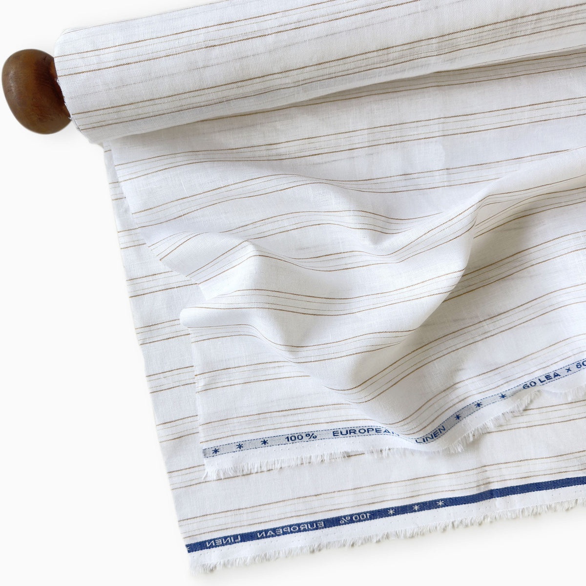 Pure White & Mustard Stripes 60 LEA Linen Fabric