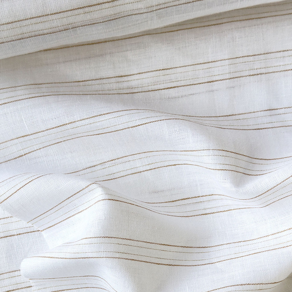 Pure White & Mustard Stripes 60 LEA Linen Fabric