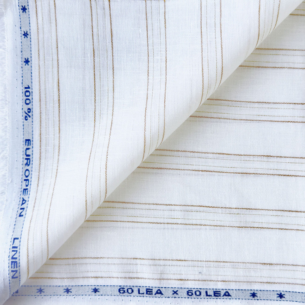 Pure White & Mustard Stripes 60 LEA Linen Fabric