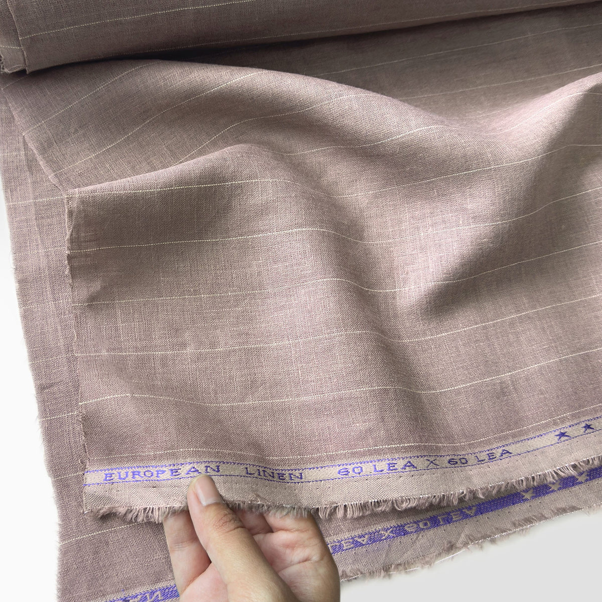 Rose Brown & Beige Stripes 60 LEA Linen Fabric